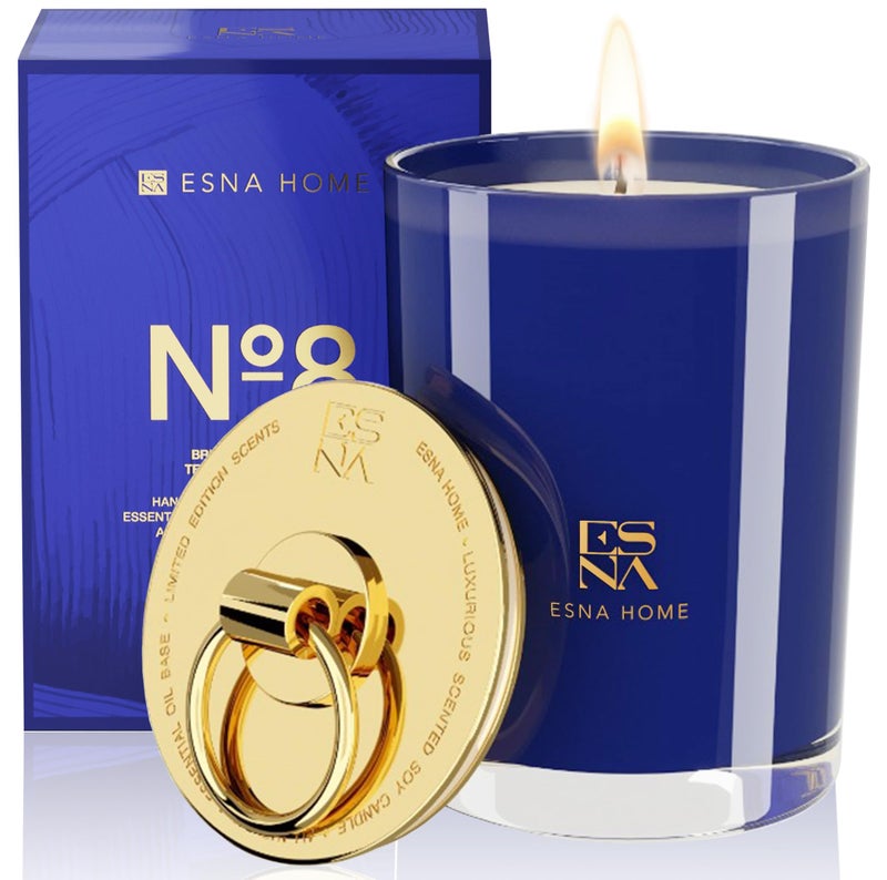 ESNA HOME Scented Aromatherapy Candle Lavender Essential Oil Natural Soy Wax Highly Scented Candles for Home Home Fragrance Teakwood Christmas Gifts for Men Gifts for Boyfriend Holiday Candle 8.8oz 50 Hours - Image 1